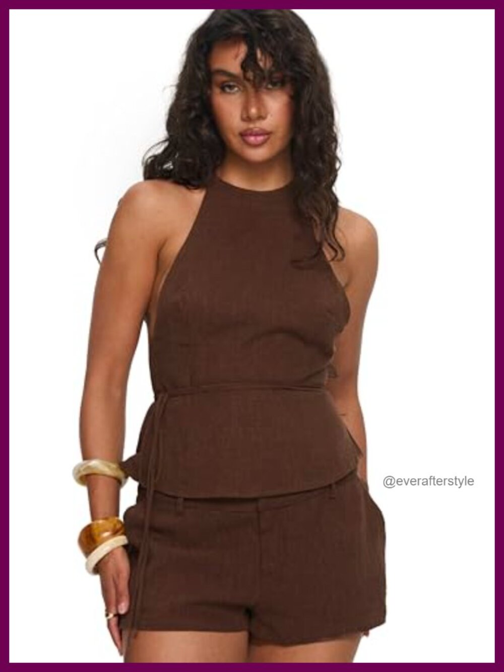 Women's Stara Halter Linen Blend Top Sleeveless Open Back Tie Detail